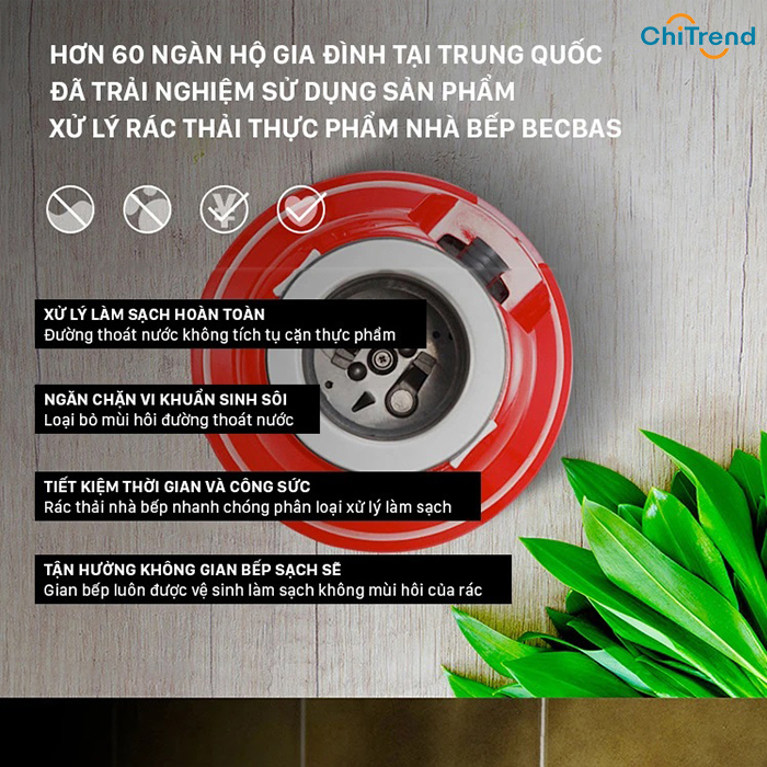 Máy xử lý rác thải nhà bếp Becbas E60 Công suất 650W