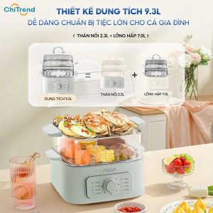 Nồi hấp điện 2 tầng AQUA ASMC-ES902(W) Dung tích 9.3L