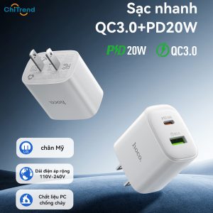 Cốc sạc nhanh Hoco DMC5 Plus QC3.0 PD20W 1A1C chân US