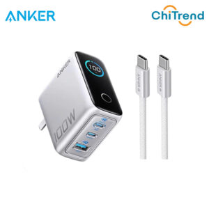 Bộ sạc nhanh GaN 3 cổng 100W Anker B121B (kèm cáp C to C)