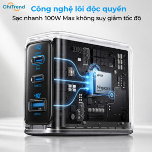 Bộ sạc nhanh GaN 3 cổng 100W Anker B121B (kèm cáp C to C)