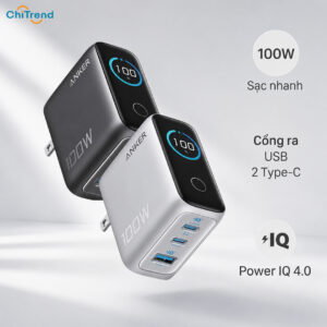 Bộ sạc nhanh GaN 3 cổng 100W Anker B121B (kèm cáp C to C)