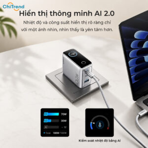 Bộ sạc nhanh GaN 3 cổng 100W Anker B121B (kèm cáp C to C)
