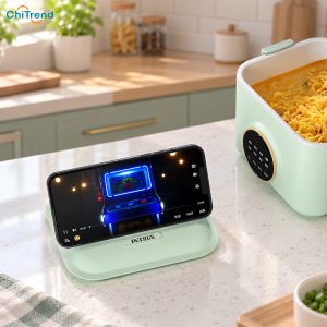 Nồi lẩu điện đa năng PETRUS PE2360 sở hữu nắp nồi có thể làm giá kê điện thoại